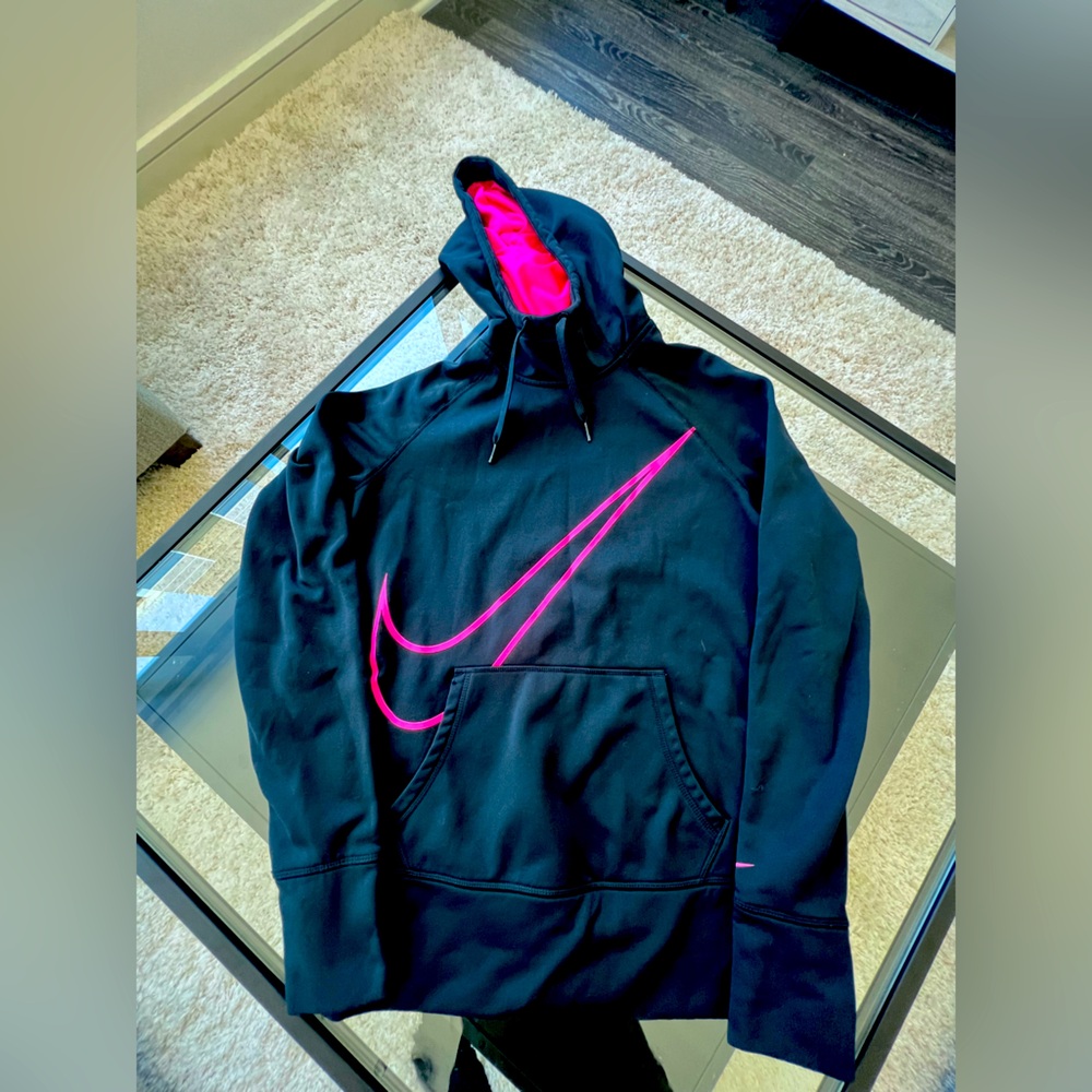 Nike Black and Hot Pink Hoodie Medium